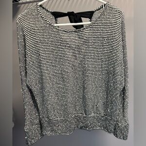 A. Byer Size LARGE Black and White Crew Neck Top with Striped Design.